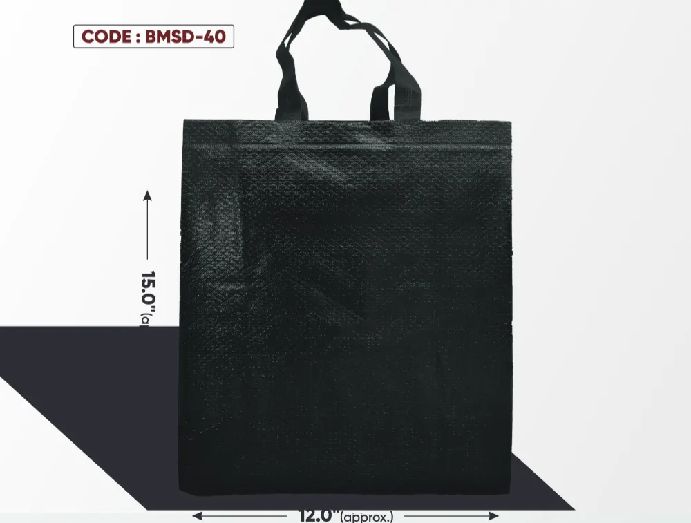 Black Medium Standing Diamond Glossy Bag with Black Handle