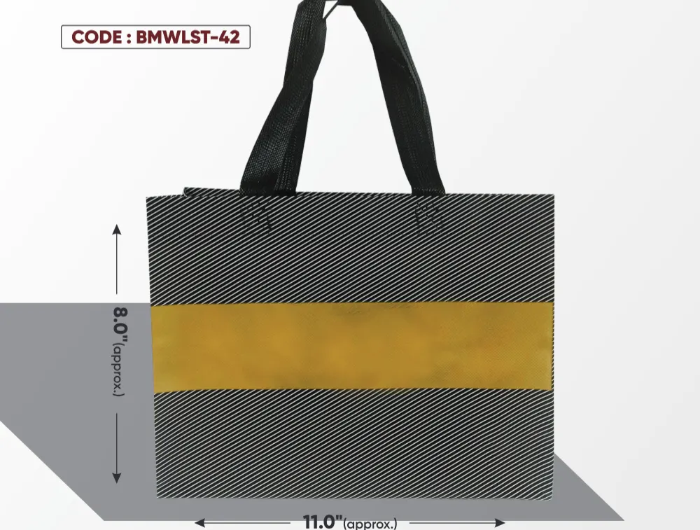Black Micro Bag with White Lines, Gold Strip & Black Handle