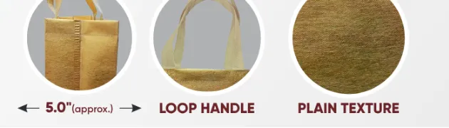 Close-ups of the gusset, handle and texture of Golden Shining Non-Woven Bag with Cream Handle