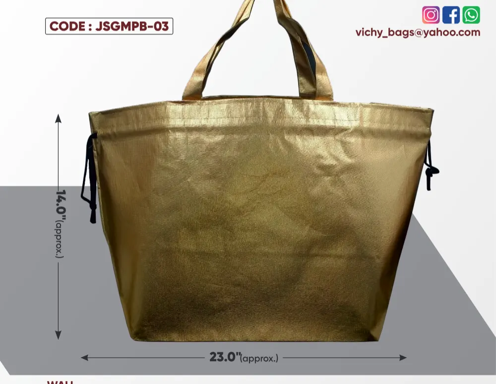 Golden Metallic Big Potli Bag with Rassi & Golden Handle