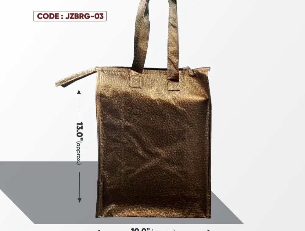 Copper Brown Zipper Bag with Grain Texture & Brown Handle