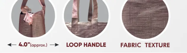 Close-ups of the gusset, handle and texture of Rose Gold Zipper Bag with Rose Gold Handle