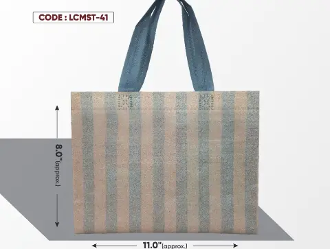 Light Cream Micro Strip Bag with Grey Handle
