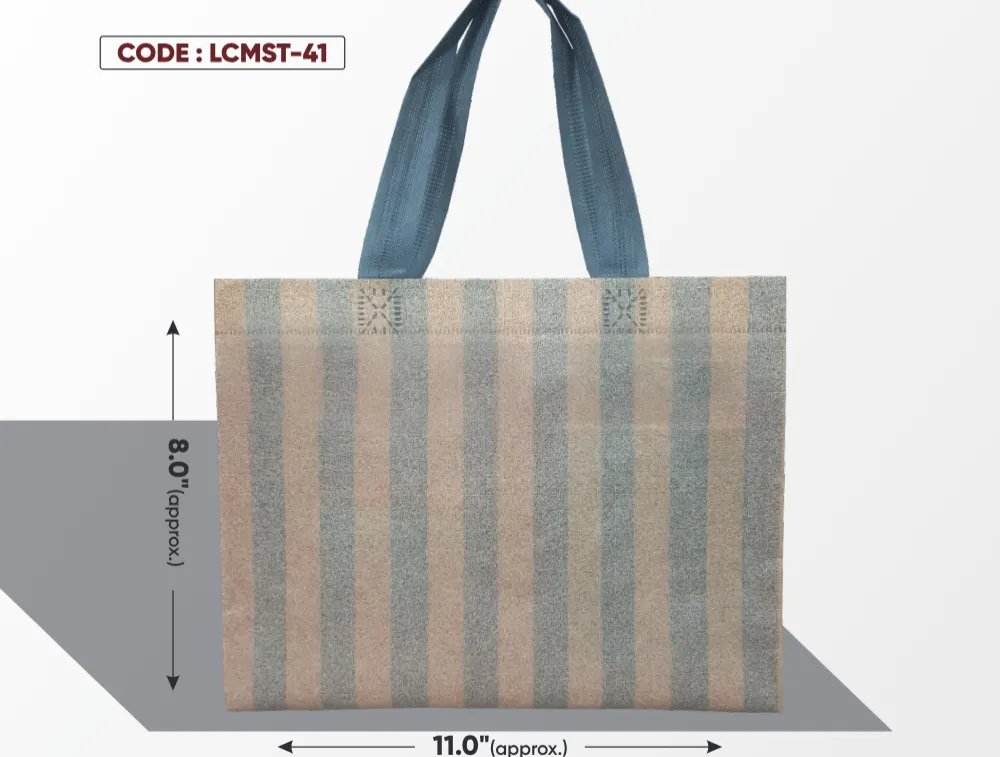 Light Cream Micro Strip Bag with Grey Handle