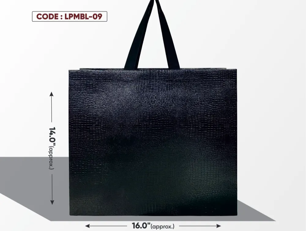 Leather Paper Look Medium Black Bag with Black Handle