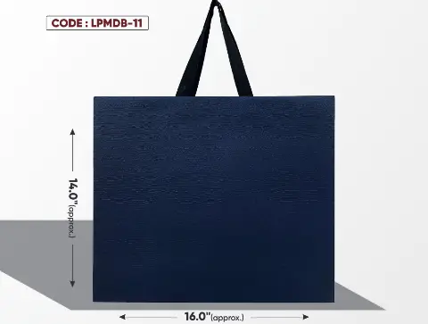 Leather Paper Look Medium Dark Blue Bag with Black Handle
