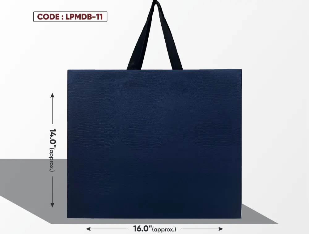 Leather Paper Look Medium Dark Blue Bag with Black Handle