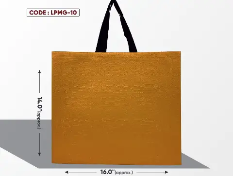 Leather Paper Look Medium Gold Bag with Black Handle