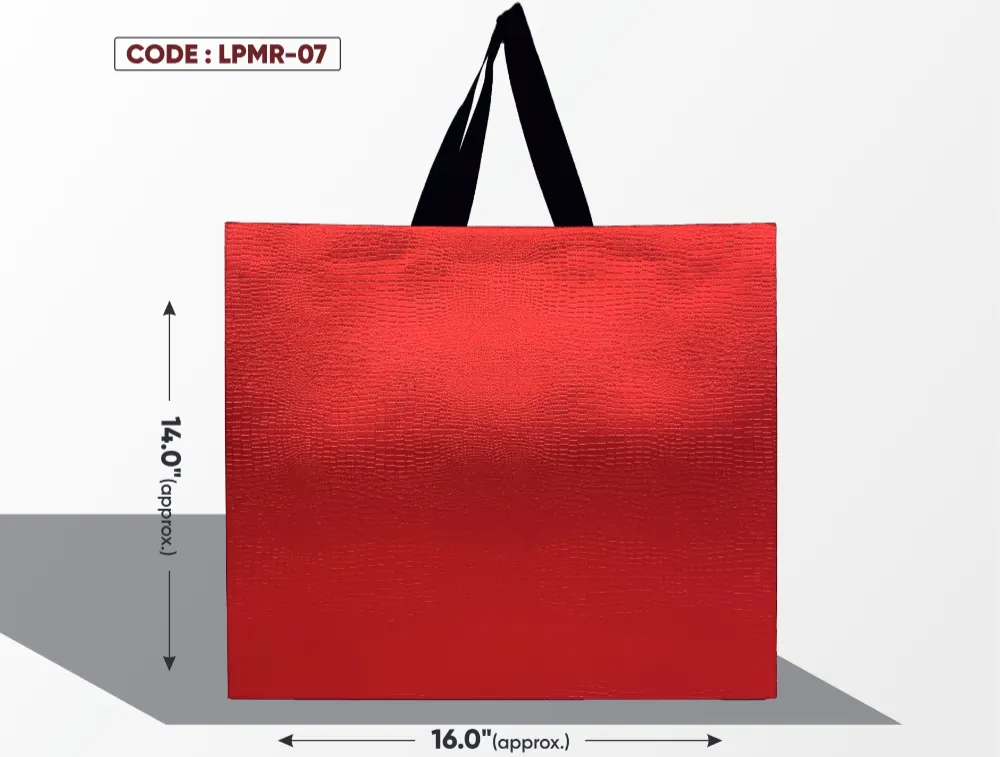 Leather Paper Look Medium Red Bag with Black Handle