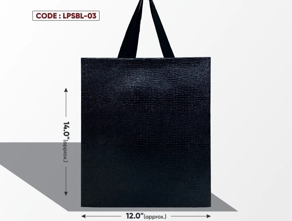 Leather Paper Look Standing Black Bag with Black Handle