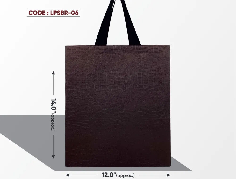Leather Paper Look Standing Brown Bag with Black Handle