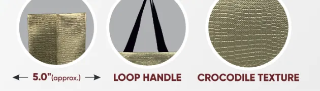 Close-ups of the gusset, handle and texture of Leather Paper Look Standing Cream Bag with Black Handle