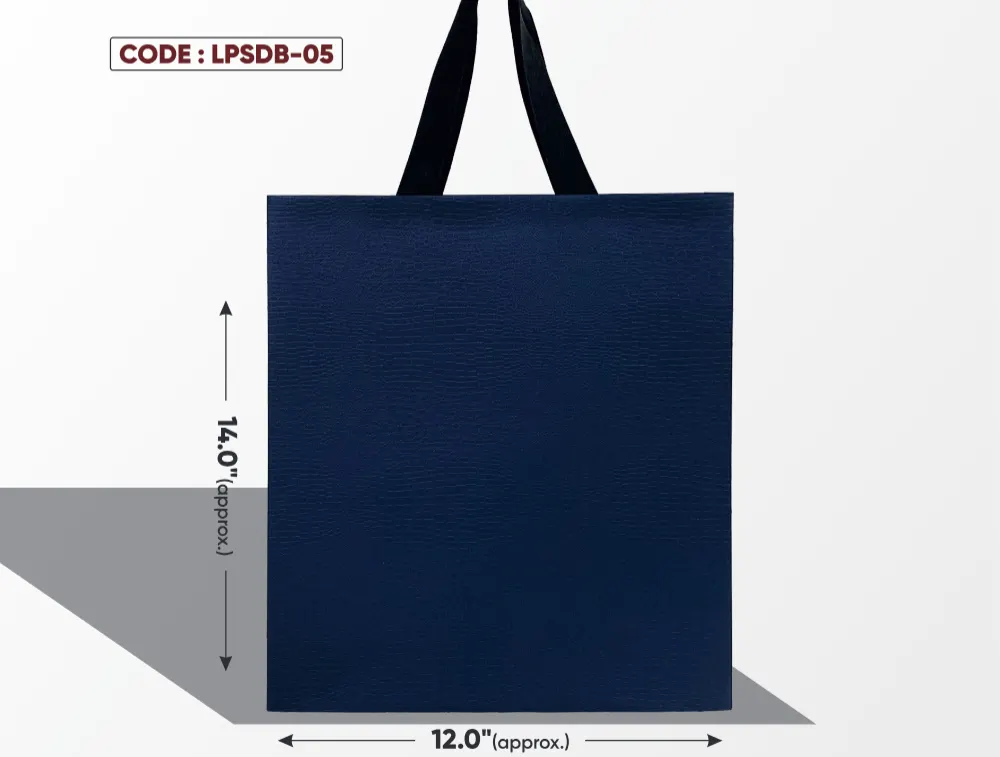 Leather Paper Look Standing Dark Blue Bag with Black Handle