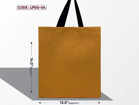 Leather Paper Look Standing Gold Bag with Black Handle