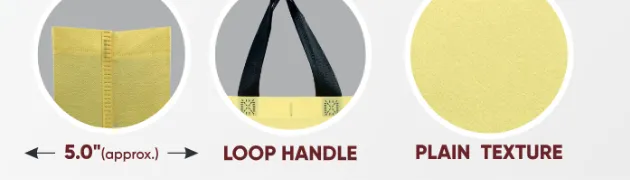 Close-ups of the gusset, handle and texture of Light Yellow Standing Bag with Black Handle