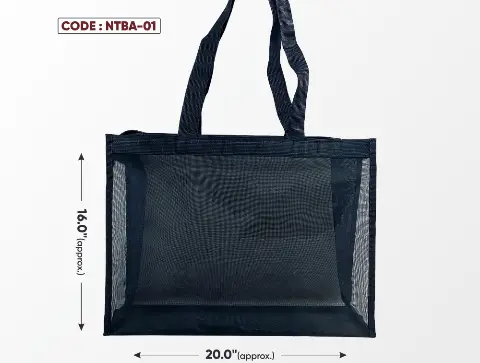 Net Black Anarkali Big Bag with Black Handle and Chain