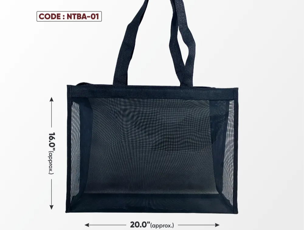 Net Black Anarkali Big Bag with Black Handle and Chain