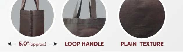 Close-ups of the gusset, handle and texture of Brown Standing Bag with Brown Handle