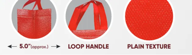 Close-ups of the gusset, handle and texture of Red Standing Glossy Bag with Red Handle