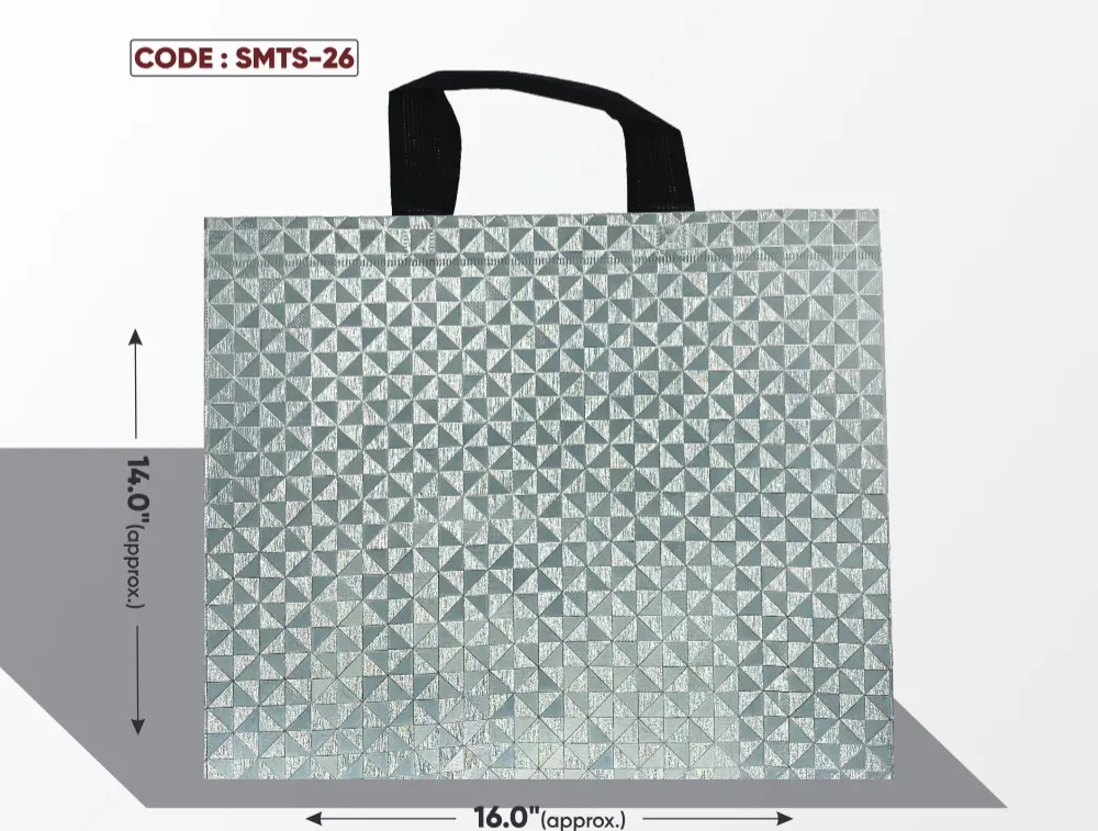 Silver Medium Triangle Shiny Bag with Black Handle