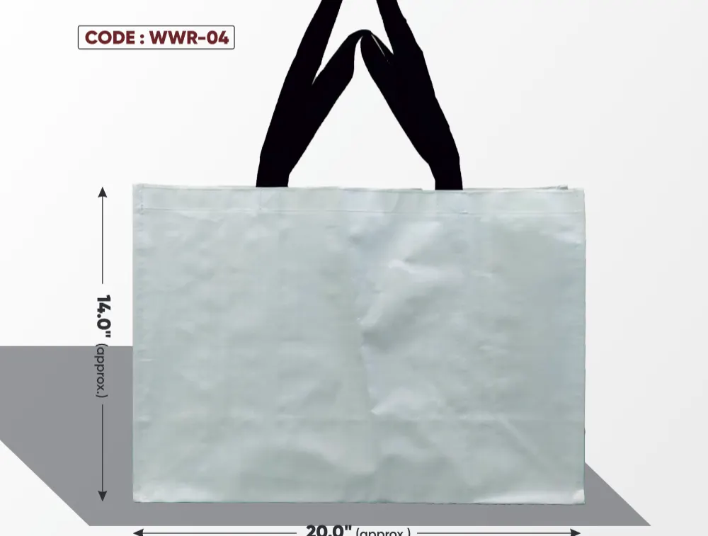White Rectangle Woven Bag with Black Handle