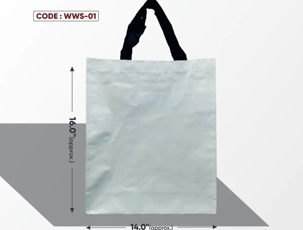 White Standing Woven Bag with Black Handle